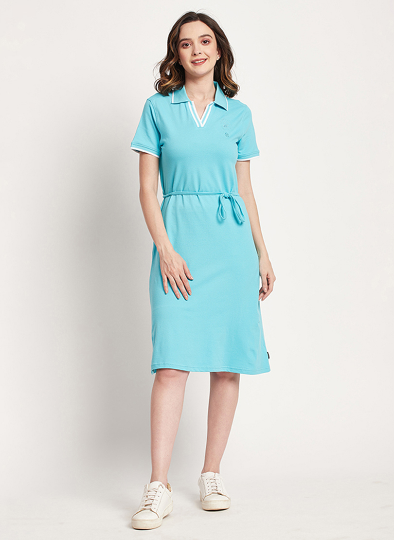polo club dress Mid-blue strappy denim dress with slim fit and Polo Club logo