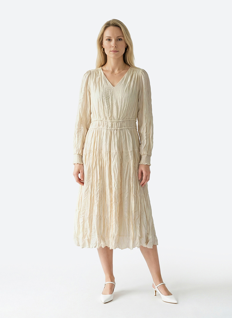 Textured Long Sleeves Midi Dress