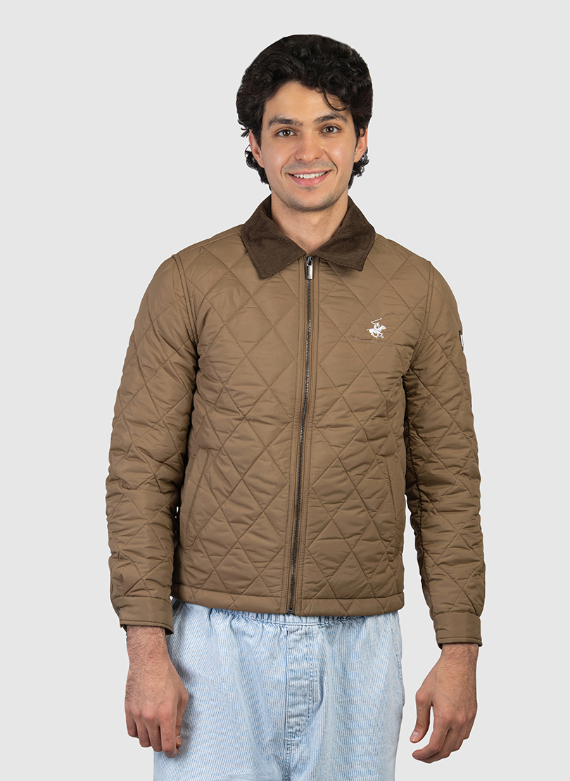 Logo Embroidered Woven Quilted Jacket