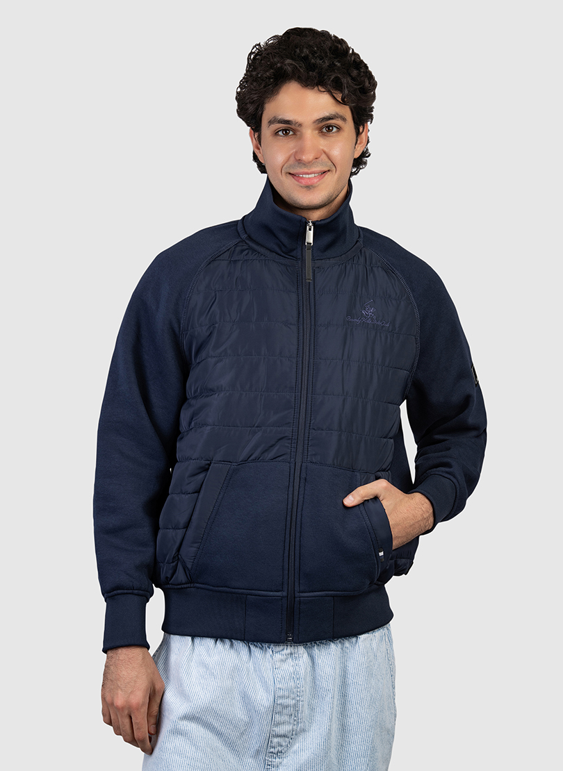 Logo Embroidered Zip-Through Quilted Jacket