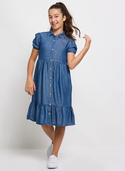 Puff Sleeves Denim Shirt Dress