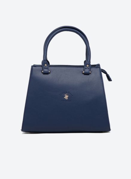 Ladies Handbag With 2 Handles + Detachable Shoulder Strap-Blue
